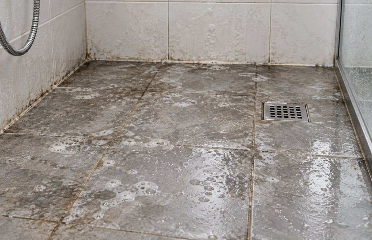 FlexScrub before cleaning bathroom floor